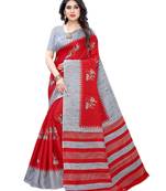 Red printed art silk saree with blouse