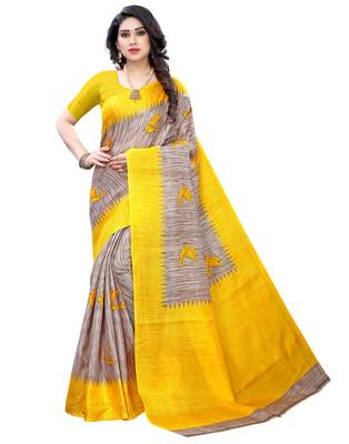 Multicolor printed art silk saree with blouse 1