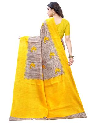 Multicolor printed art silk saree with blouse 2