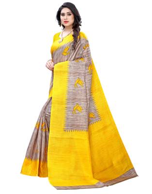 Multicolor printed art silk saree with blouse 3