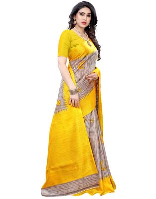 Multicolor printed art silk saree with blouse 4