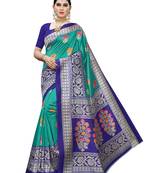 Green printed art silk saree with blouse