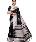 Black printed art silk saree with blouse