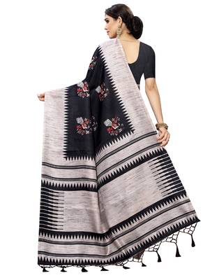 Black printed art silk saree with blouse 2