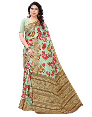 Multicolor printed art silk saree with blouse 1