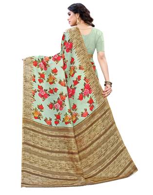 Multicolor printed art silk saree with blouse 2