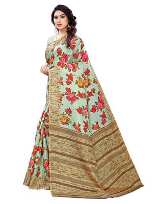 Multicolor printed art silk saree with blouse 3