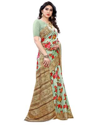Multicolor printed art silk saree with blouse 4