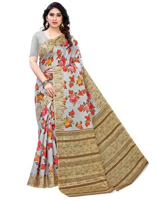 Multicolor printed art silk saree with blouse 1