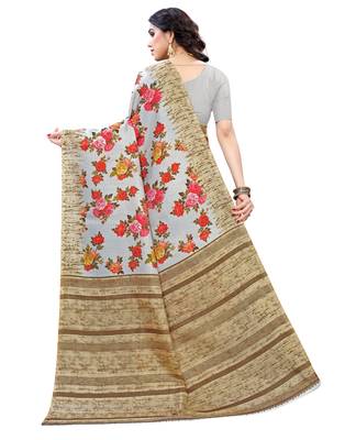 Multicolor printed art silk saree with blouse 2