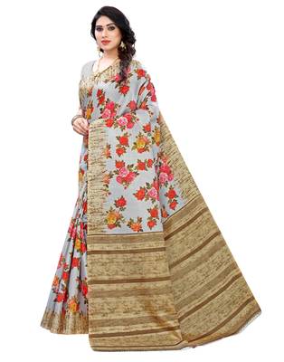 Multicolor printed art silk saree with blouse 3