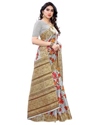 Multicolor printed art silk saree with blouse 4