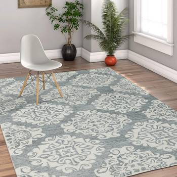 Hand Tufted Rug 5'x8' Grey BOS-65 For Living/Drawing/Bedroom 1