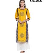 Mustard Printed Viscose Round Neck kurti