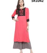 Pink Printed Viscose Round Neck kurti