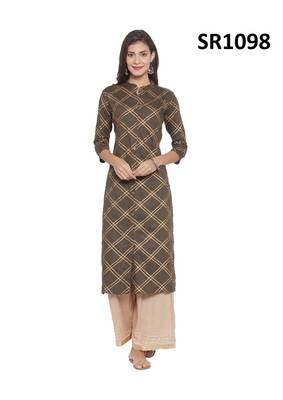 Green Printed Viscose Band / Mandarin / Chinese Collar kurti 1