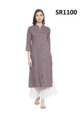 Grey Printed Viscose Band / Mandarin / Chinese Collar kurti 1