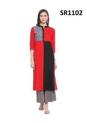 Red Printed Viscose Band / Mandarin / Chinese Collar kurti 1