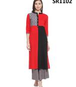 Red Printed Viscose Band / Mandarin / Chinese Collar kurti