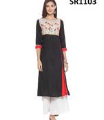 Black Printed Viscose Round Neck kurti