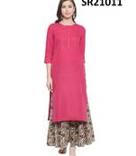 Pink Printed Cotton Round Neck kurti