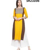 Mustard Printed Viscose Round Neck kurti