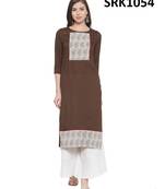 Brown Printed Viscose Round Neck kurti