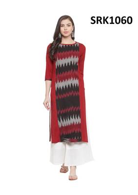 Red Printed Viscose Round Neck kurti 1