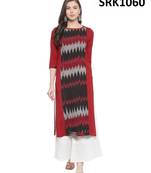 Red Printed Viscose Round Neck kurti