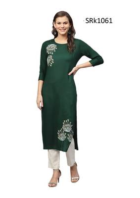 Green Printed Viscose Boat Neck kurti 1
