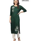 Green Printed Viscose Boat Neck kurti