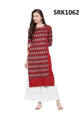 Maroon Printed Viscose Round Neck kurti 1