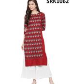 Maroon Printed Viscose Round Neck kurti