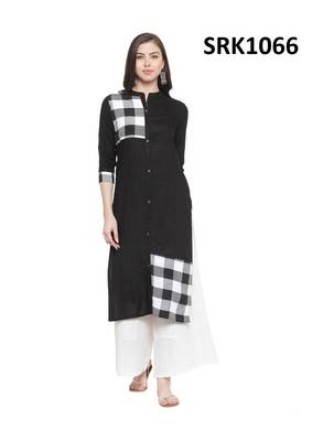 Black Printed Viscose Band / Mandarin / Chinese Collar kurti 1