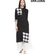 Black Printed Viscose Band / Mandarin / Chinese Collar kurti