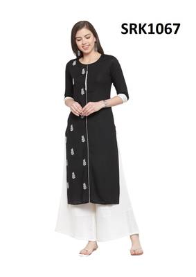 Black Printed Viscose Round Neck kurti 1