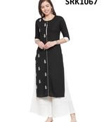 Black Printed Viscose Round Neck kurti
