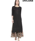 Black Printed Viscose Round Neck kurti
