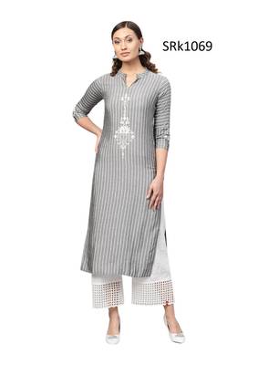 Grey Printed Viscose Band / Mandarin / Chinese Collar kurti 1