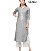 Grey Printed Viscose Band / Mandarin / Chinese Collar kurti