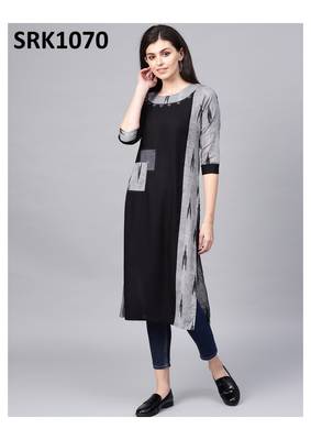 Black Printed Viscose Round Neck kurti 1