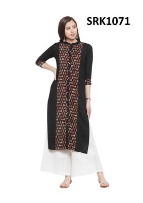 Black Printed Viscose Band / Mandarin / Chinese Collar kurti 1
