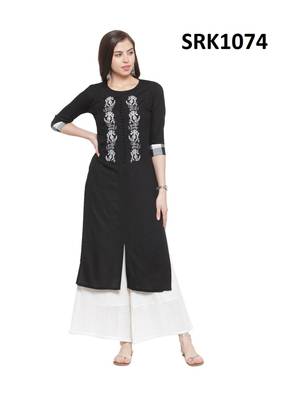 Black Printed Viscose Round Neck kurti 1