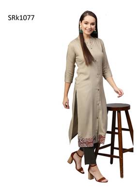Beige Printed Viscose Band / Mandarin / Chinese Collar kurti 1