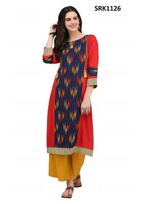 Red Printed Viscose Round Neck kurti 1