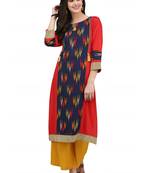 Red Printed Viscose Round Neck kurti