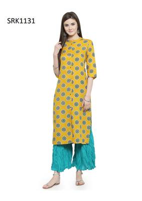 Mustard Printed Viscose Band / Mandarin / Chinese Collar kurti 1