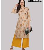 Beige Printed Viscose Band / Mandarin / Chinese Collar kurti