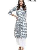 White Printed Viscose Band / Mandarin / Chinese Collar kurti