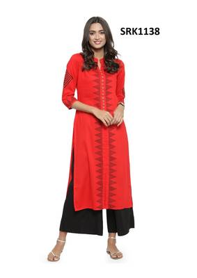 Red Printed Viscose Band / Mandarin / Chinese Collar kurti 1